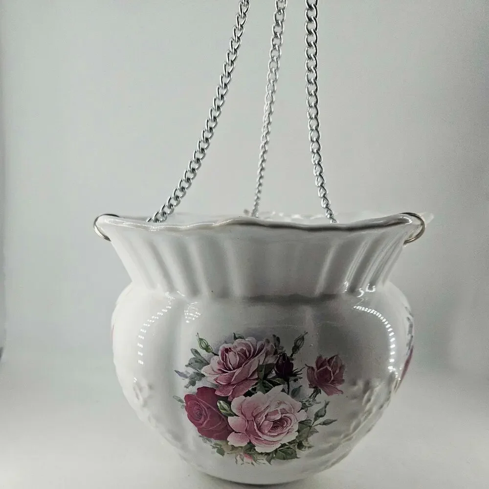 Vintage Maryleigh Pottery cabbage rose Ceramic hanging Planter England